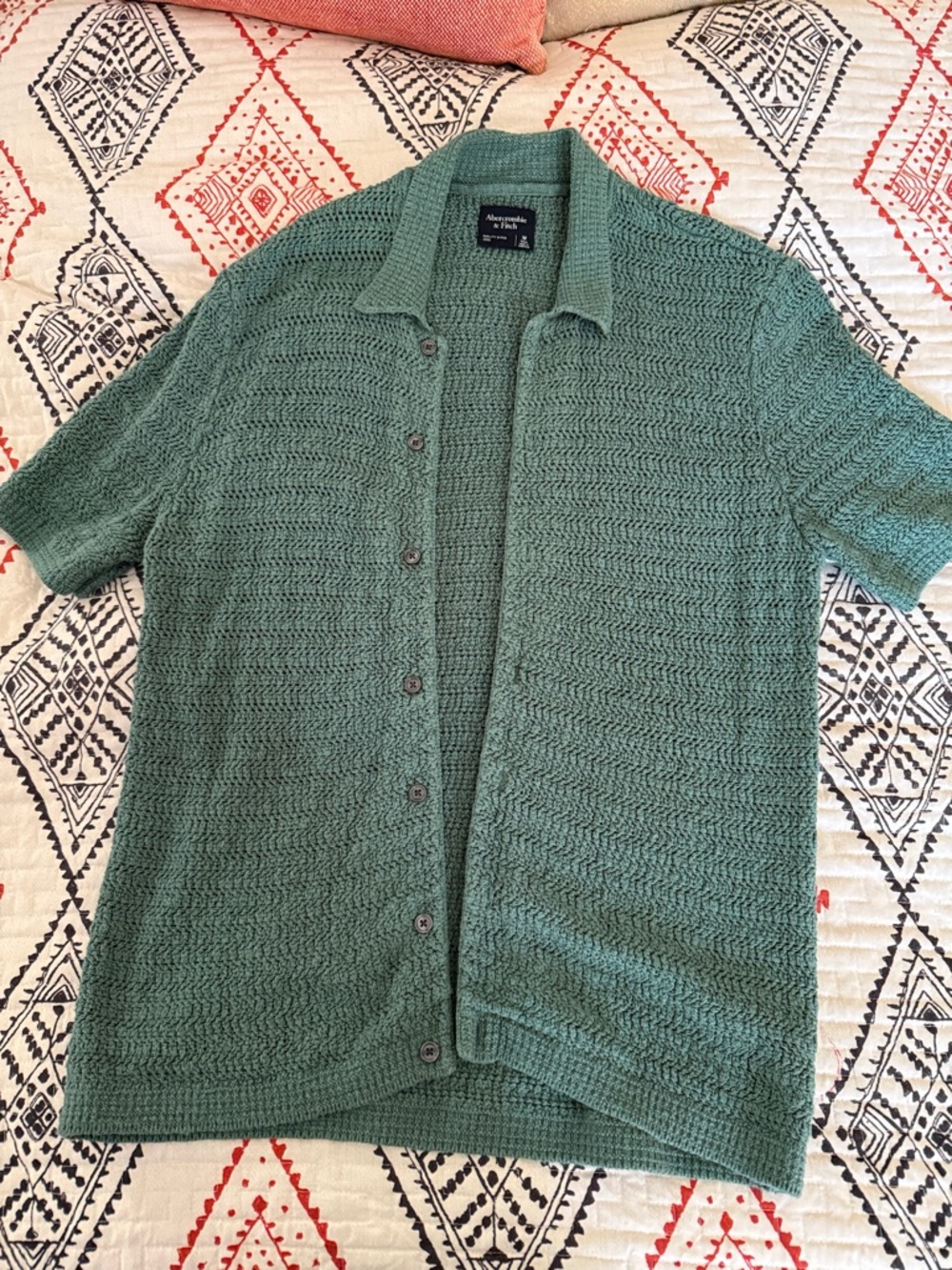 Abercrombie & Fitch Short-Sleeve Knit Cardigan in Teal Green